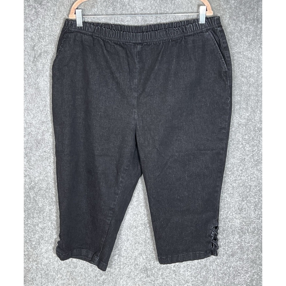 Blair Pull On Capri Jeans Womens Sz XL Black Denim Stretch Pockets Elastic Waist